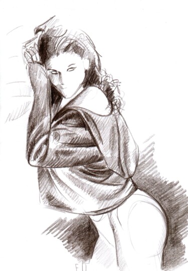 Drawing titled "Famous model in bik…" by Manu Toxxic, Original Artwork, Pastel