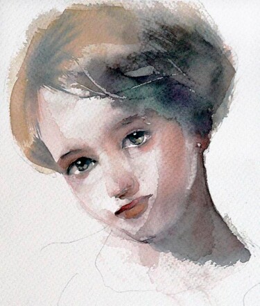 Pittura intitolato "Bambina con orecchi…" da Manu Toxxic, Opera d'arte originale, Acquarello