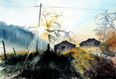 Painting titled "Countryside near Pe…" by Manu Toxxic, Original Artwork, Watercolor