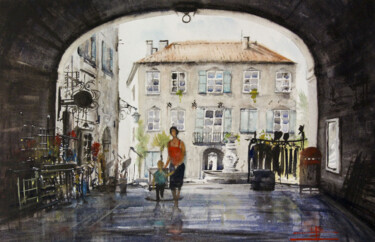 Peinture intitulée "Mairie, Barjac" par Manu Toxxic, Œuvre d'art originale, Aquarelle