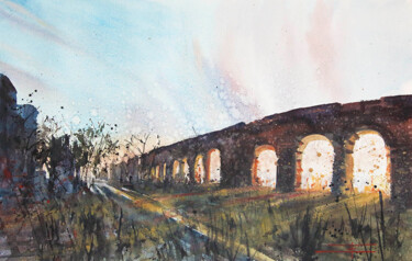 Peinture intitulée "The aqueduct - Roma…" par Manu Toxxic, Œuvre d'art originale, Aquarelle