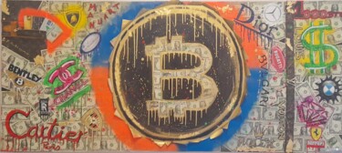 Painting titled "Bitcoin" by Manuart, Original Artwork, Acrylic Mounted on Wood Stretcher frame