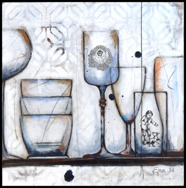 Peinture intitulée "la cuisine de Sarah…" par Emmanuelle Martin, Œuvre d'art originale, Acrylique