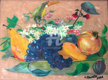Pintura intitulada "cesto-com-fruta.jpg" por Assunção Carreto, Obras de arte originais, Tinta de esmalte