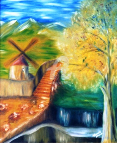 Pintura intitulada "moinho-de-vento.jpg" por Assunção Carreto, Obras de arte originais, Óleo