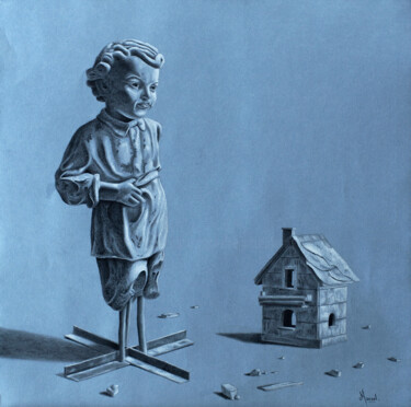 Рисунок под названием "La Petite Maison" - Manuel Dampeyroux, Подлинное произведение искусства, Карандаш