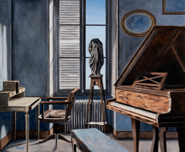 Schilderij getiteld "Le Piano" door Manuel Dampeyroux, Origineel Kunstwerk, Olie