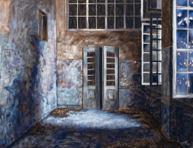 Pintura intitulada "Derrière la Porte" por Manuel Dampeyroux, Obras de arte originais, Pastel