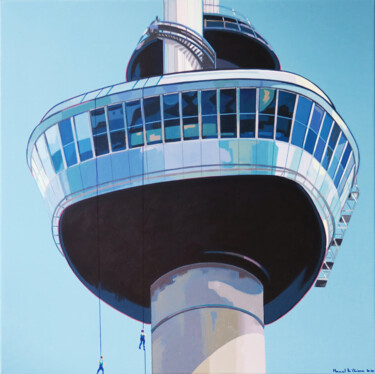 Painting titled "EUROMAST / ROTTERDAM" by Manuel Di Chiara, Original Artwork, Acrylic Mounted on Wood Stretcher frame