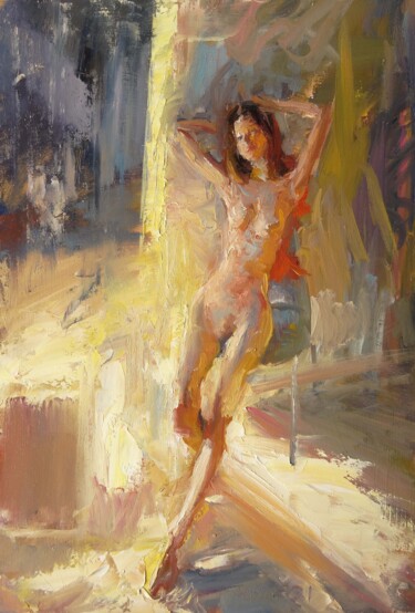 Pintura intitulada "Catherine en plein…" por Manuel Leonardi, Obras de arte originais, Óleo
