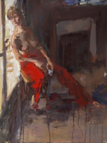 Pittura intitolato "Pantalon rouge" da Manuel Leonardi, Opera d'arte originale, Olio