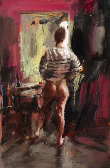 Painting titled "Le sweat rayé" by Manuel Leonardi, Original Artwork, Oil