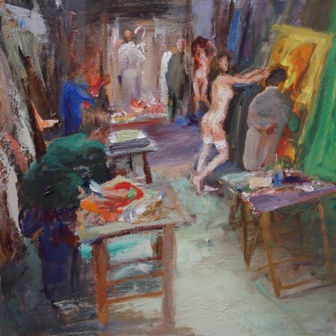 Painting titled "L'atelier des Casca…" by Manuel Leonardi, Original Artwork, Oil