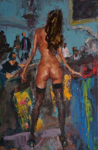 Painting titled "Modèle en bas" by Manuel Leonardi, Original Artwork, Oil