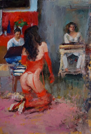 Painting titled "L'atelier s'occupe…" by Manuel Leonardi, Original Artwork, Oil