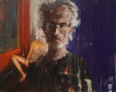 Peinture intitulée "Autoportrait sur Ma…" par Manuel Leonardi, Œuvre d'art originale, Huile