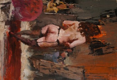 Peinture intitulée "Elle pose en bas ,…" par Manuel Leonardi, Œuvre d'art originale, Huile