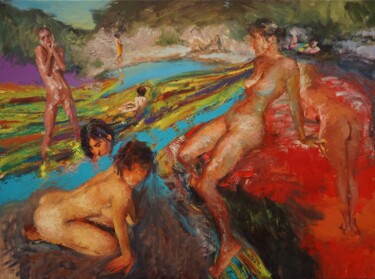 Painting titled "La rivière" by Manuel Leonardi, Original Artwork, Oil