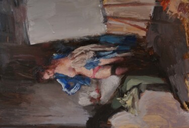 Painting titled "Lucile déshabillage" by Manuel Leonardi, Original Artwork, Oil