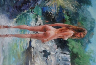 Malerei mit dem Titel "Coralie au bord de…" von Manuel Leonardi, Original-Kunstwerk, Öl