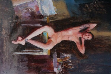 Painting titled "Josephine assise" by Manuel Leonardi, Original Artwork, Oil