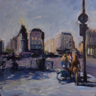 Peinture intitulée "Place de clichy" par Manuel Leonardi, Œuvre d'art originale, Huile