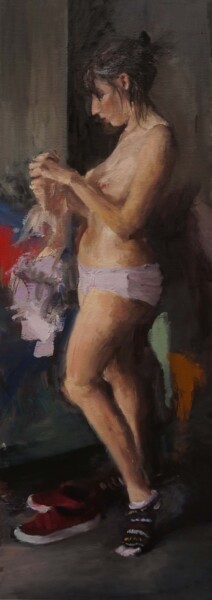 Painting titled "Fille ne faisant ri…" by Manuel Leonardi, Original Artwork, Oil