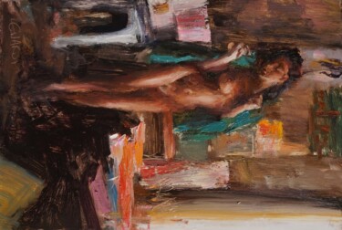 Peinture intitulée "Lisa ote la veste" par Manuel Leonardi, Œuvre d'art originale, Huile