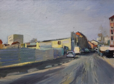 Peinture intitulée "Montreuil , rue de…" par Manuel Leonardi, Œuvre d'art originale, Huile