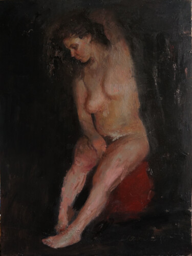 Painting titled "Maud sur fond noir" by Manuel Leonardi, Original Artwork, Oil