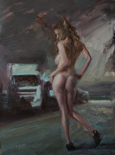 Painting titled "Camions2" by Manuel Leonardi, Original Artwork, Oil