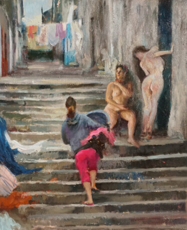Pittura intitolato "Porto" da Manuel Leonardi, Opera d'arte originale, Olio