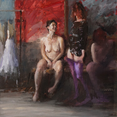 Schilderij getiteld "Vestiaire danse" door Manuel Leonardi, Origineel Kunstwerk, Olie