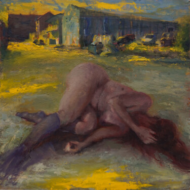 Painting titled "Rue jaune" by Manuel Leonardi, Original Artwork, Oil
