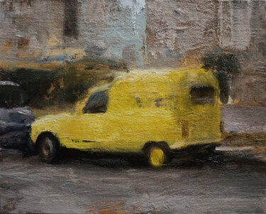 Peinture intitulée "4L fourgonette jaune" par Manuel Leonardi, Œuvre d'art originale, Huile