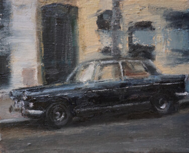 Schilderij getiteld "Peugeot 404 noire" door Manuel Leonardi, Origineel Kunstwerk, Olie