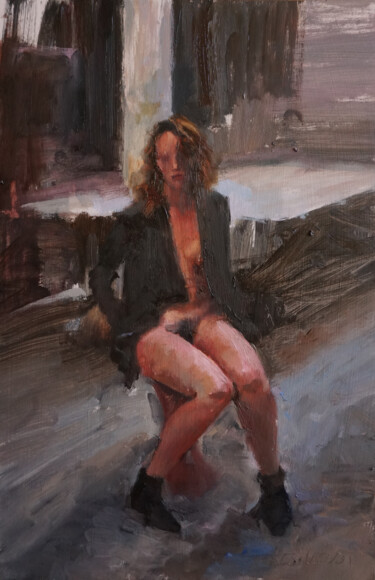 Peinture intitulée "Pauline en veste no…" par Manuel Leonardi, Œuvre d'art originale, Huile