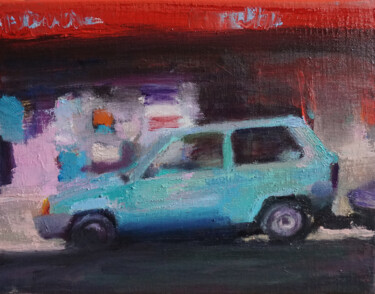 Painting titled "Fiat panda verte" by Manuel Leonardi, Original Artwork, Oil