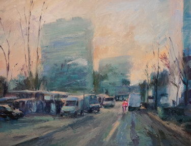 Painting titled "Marché , Ivry" by Manuel Leonardi, Original Artwork, Oil