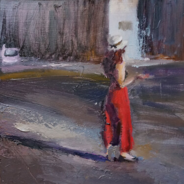 Schilderij getiteld "Le pantalon rouge" door Manuel Leonardi, Origineel Kunstwerk, Olie