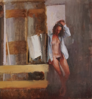 Painting titled "En chemise" by Manuel Leonardi, Original Artwork, Oil