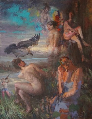 Peinture intitulée "Un condor parmi les…" par Manuel Leonardi, Œuvre d'art originale, Huile Monté sur Châssis en bois