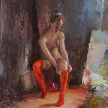 Pintura intitulada "Danseuse en bas rou…" por Manuel Leonardi, Obras de arte originais, Óleo