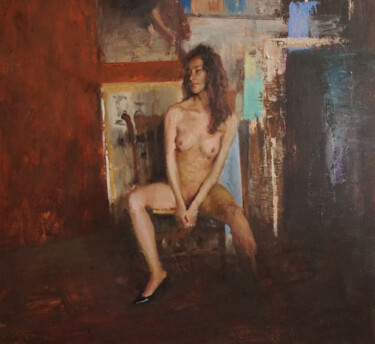 Ζωγραφική με τίτλο "Julya dans l'atelier" από Manuel Leonardi, Αυθεντικά έργα τέχνης, Λάδι