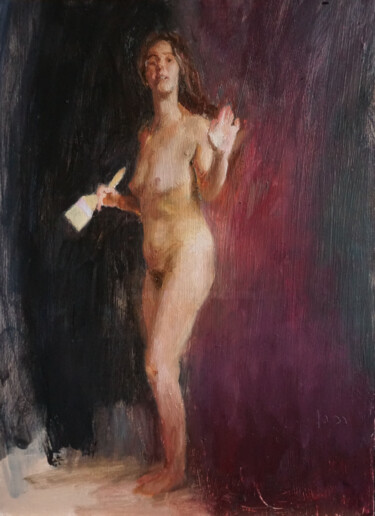 Malerei mit dem Titel "Juste un peu" von Manuel Leonardi, Original-Kunstwerk, Öl