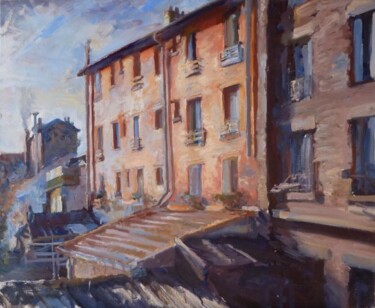 Painting titled "l'immeuble de ma co…" by Manuel Leonardi, Original Artwork, Oil