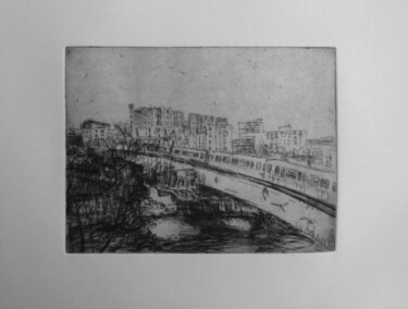 Printmaking titled "Le pont du métro à…" by Manuel Leonardi, Original Artwork