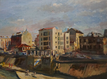 Peinture intitulée "Quai Alfortville" par Manuel Leonardi, Œuvre d'art originale, Huile