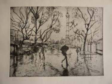 Printmaking titled "Paris, La Bastille" by Manuel Leonardi, Original Artwork