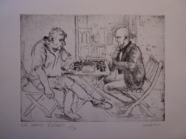 Gravures & estampes intitulée "Joueurs d'échecs" par Manuel Leonardi, Œuvre d'art originale